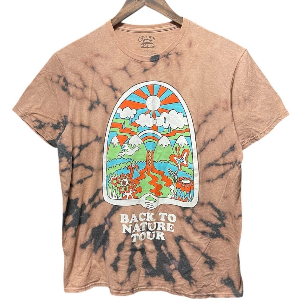 Back to nature tour trippy birds butterfly’s sunset Acid wash Bleach tie dye Tee
